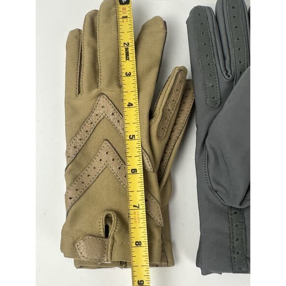 VTG 1980's Woman’s Driving Length Gloves Tan & Gray Stretch Nylon Leather Trim - Picture 9 of 9